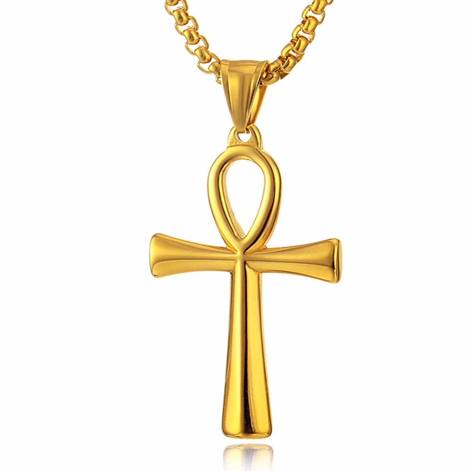 Egyptian Ankh Cross Pendant 18K Gold Plated Stainless Steel Necklace Ancient Egypt Symbol Fashion Jewelry 20