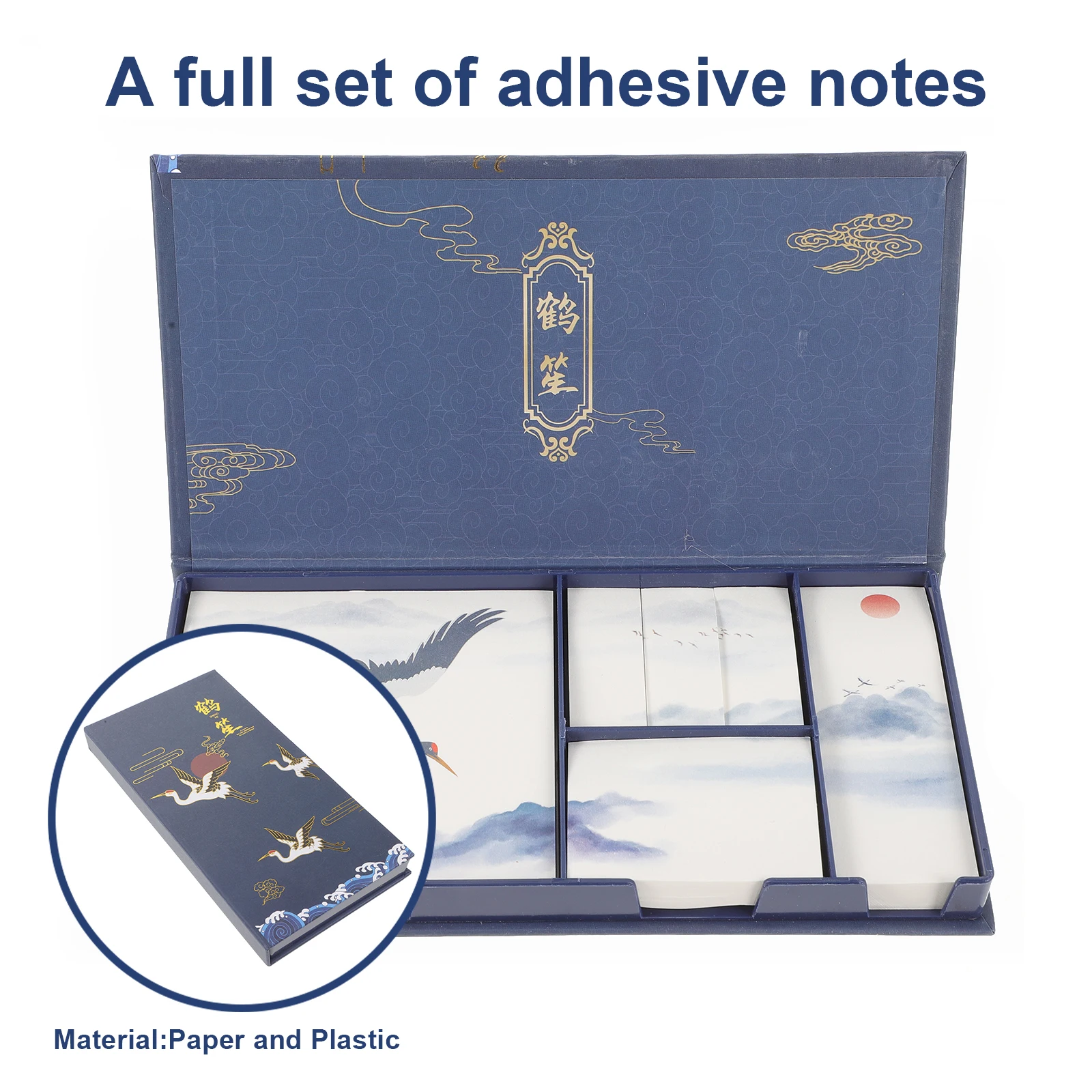 Adhesive Notes Set Chinese Style Memo Pads Crane Pattern Notepad Office School Supplies Double Sided Sticky Elegant Gift Ideas