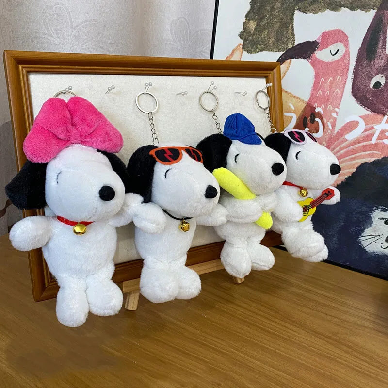 Snoopy Plush Keychain Kawaii Bow Sunglasses Snoopy Plush Doll Ins Korean Cartoon Anime Backpack Pendant Firend Birthday Gift
