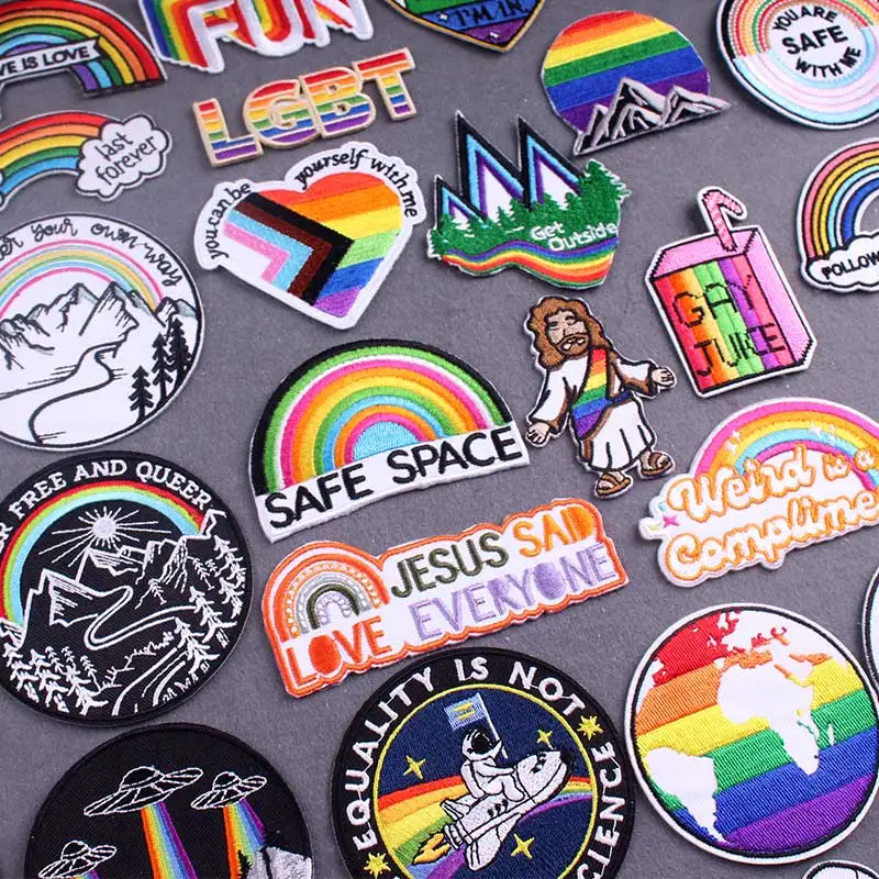 Embroidered Patch LGBT Stripes Pride Gay Patches For Clothing DIY Rainbow Patch Iron on Patches On Clothes Badges On Backpack