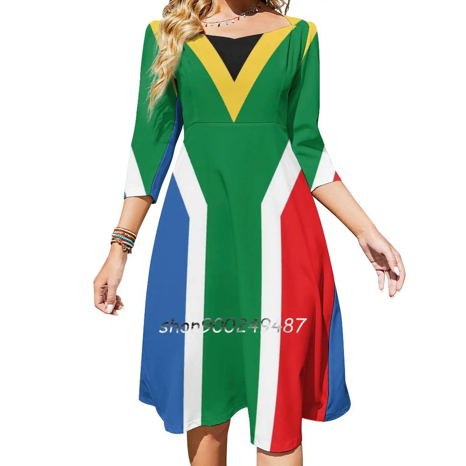 South African Flag Square Neck Dress Cute Loose Print Dresses Elegant Beach Party Dress Sa South Africa Flag Southern Skux Swag