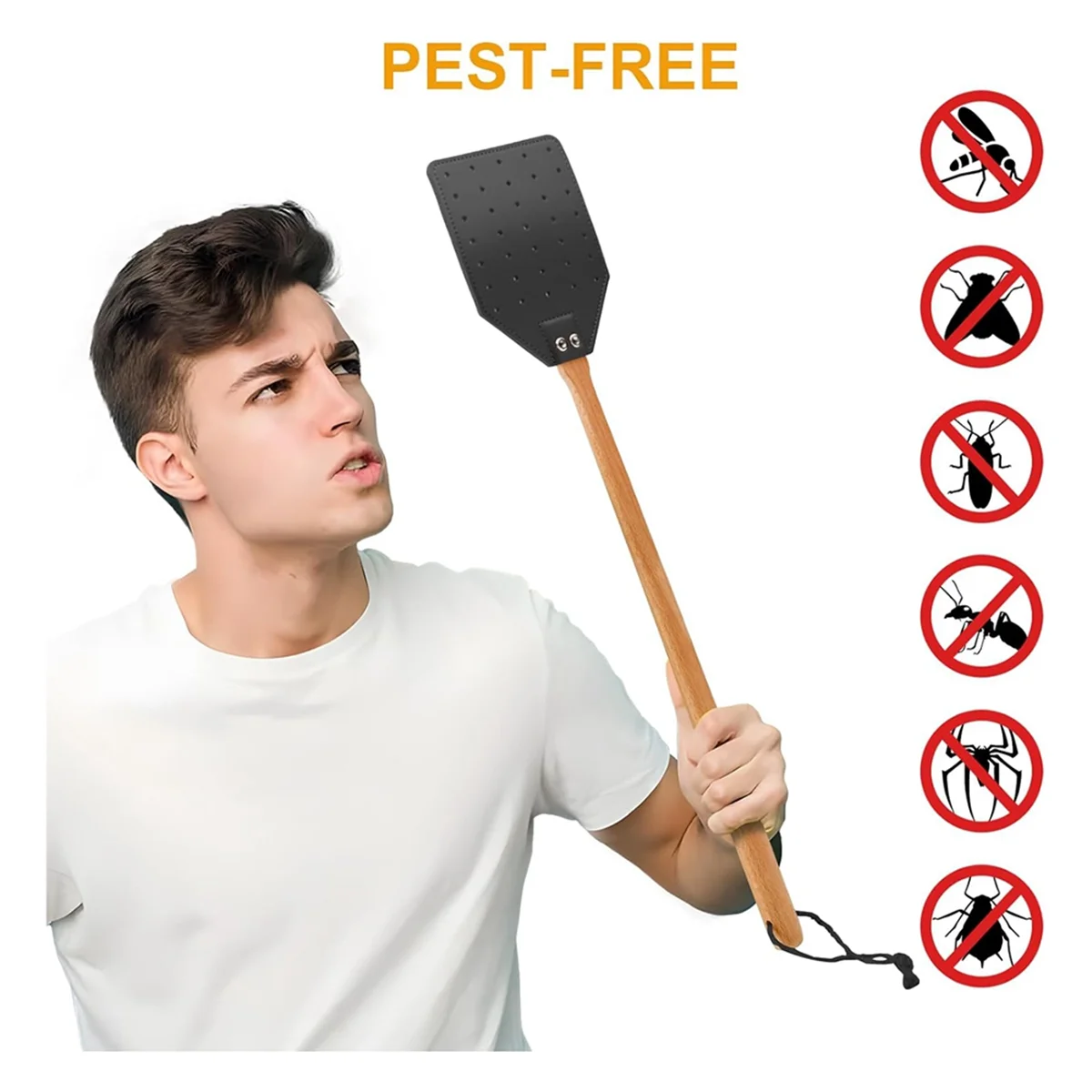 

ONCE Leather Fly Swatter for Indoors/Outdoors,Duty Flyswatter with Walnut Wood Handle 19.7inch Long Fly Swatted Manual 2 Pack