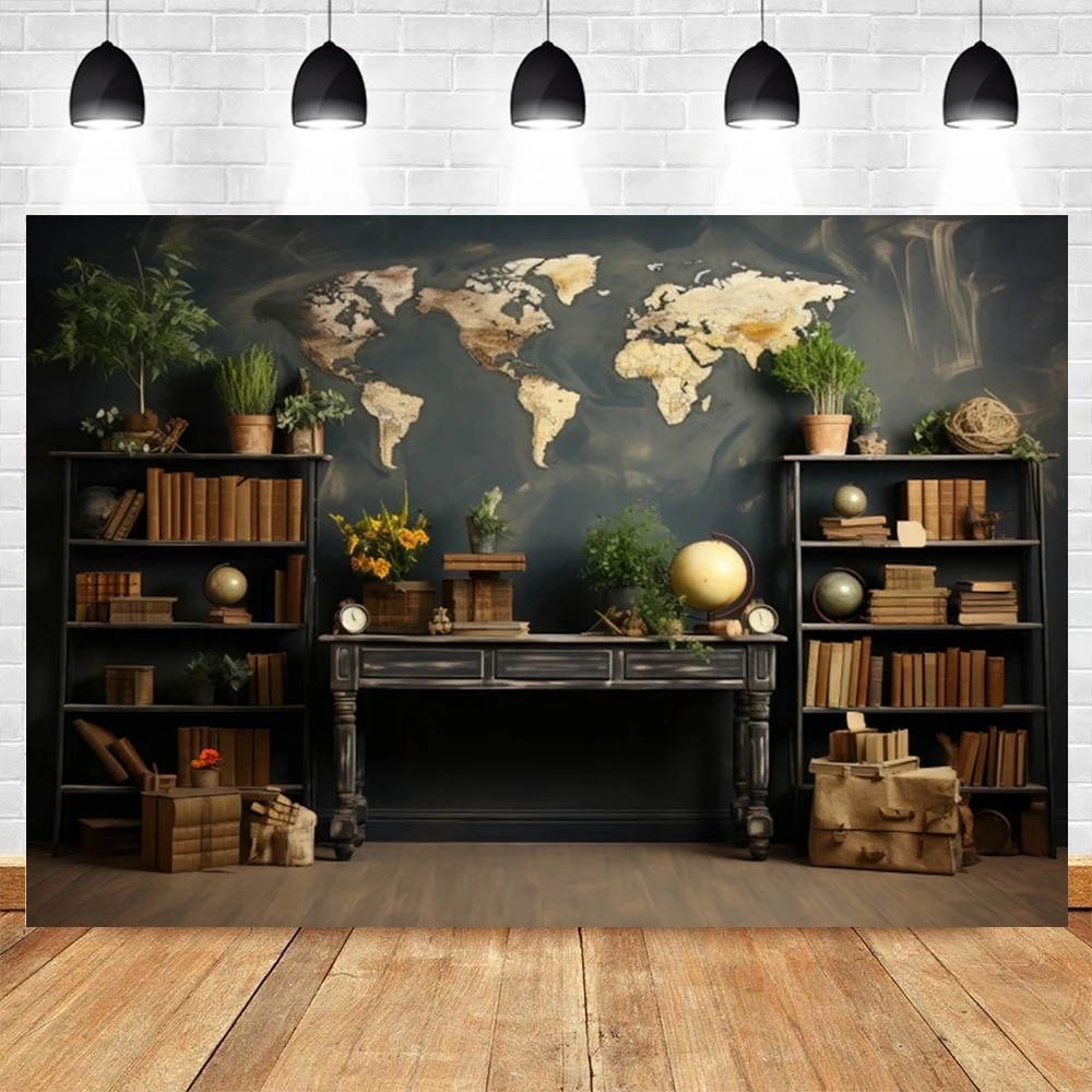 AI Scene Bookshelf Backdrop Back to School Party Decor Kids Portrait Library Study Background for Photography Photozone Props