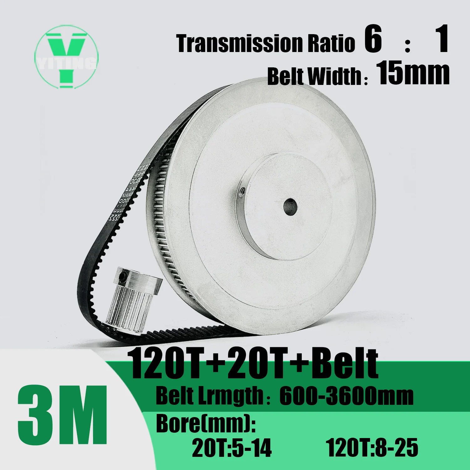 sincronismo polia cinto conjunto kit roda sincrona correia largura 15 mm furo 525 mm reducao 51 desaceleracao 3m 20t 120 dentes htd3m 01