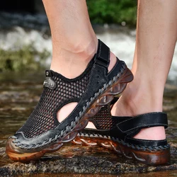 High Quality New Men's Leather Casual Shoes Wear-resistant Anti Slip Men's Sandals Outdoor Oxford Shoes Hollow Breathable