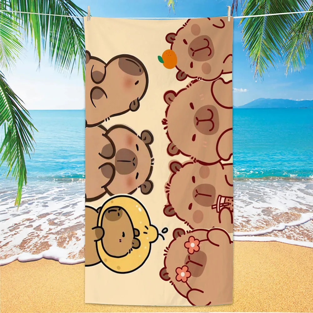 Cartoon Capybara Orange Design Beach Towel Ultra Soft Microfiber Sand Resistant Towel for Kids Adults Gym Bath