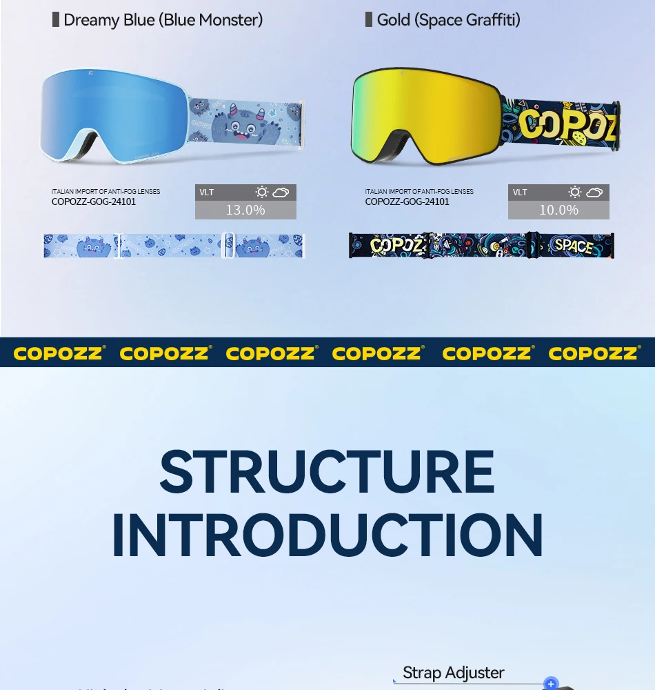 COPOZZ Magnetische Kinder-Skibrille für Kinder, UV400, Antibeschlag-Maskenbrille, Mädchen und Jungen, Snowboardbrille mit personalisierten Trägern – Detail 11