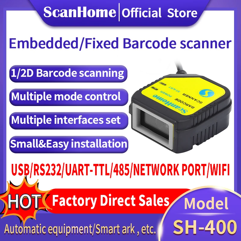 Wbudowany skaner kodów kreskowych Czytnik kodów kreskowych Czytnik kodów stały Montowany kod Moduł silnika USB 1D/2D QR PDF417Code ScanSH-400
