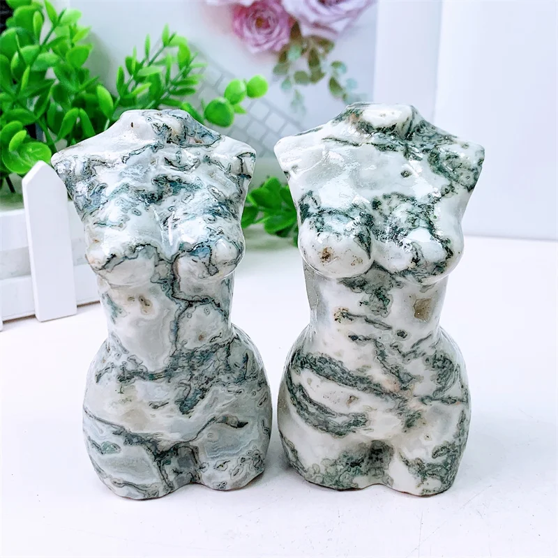 

Natural Moss Agate Lady Body Carving, Healing Crystal Gemstone, Collectible Home Decoration Gift, 10cm, 1Pc