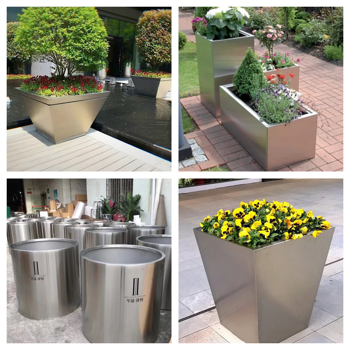 Stainless steel flower bed flower box outdoor tree pool planting box custom square mobile flower pot outdoor combination