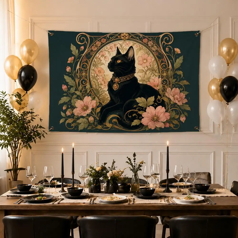 Luxe Art Gilded Feline Garden Flags Indoor Outdoor Wall Banner Home Room Decor Hanging Art Backdrop