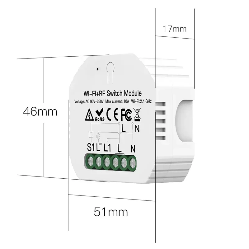 WiFi + RF433 1 Gang 1/2 Way relé inteligente Mini módulo de interruptor DIY, Control remoto por aplicación Smart Life Tuya, funciona con Alexa Google Home