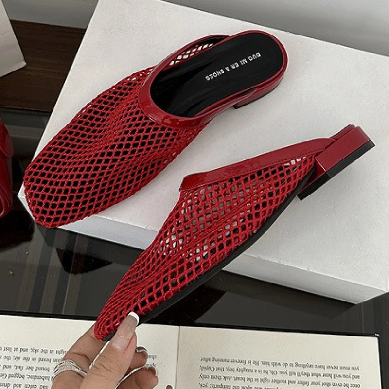 

Дышащие шлепанцы с сеткой, женские летние новые повседневные пляжные туфли, женские модные брендовые сандалии на низком каблуке, женские Pantuflas Mujer