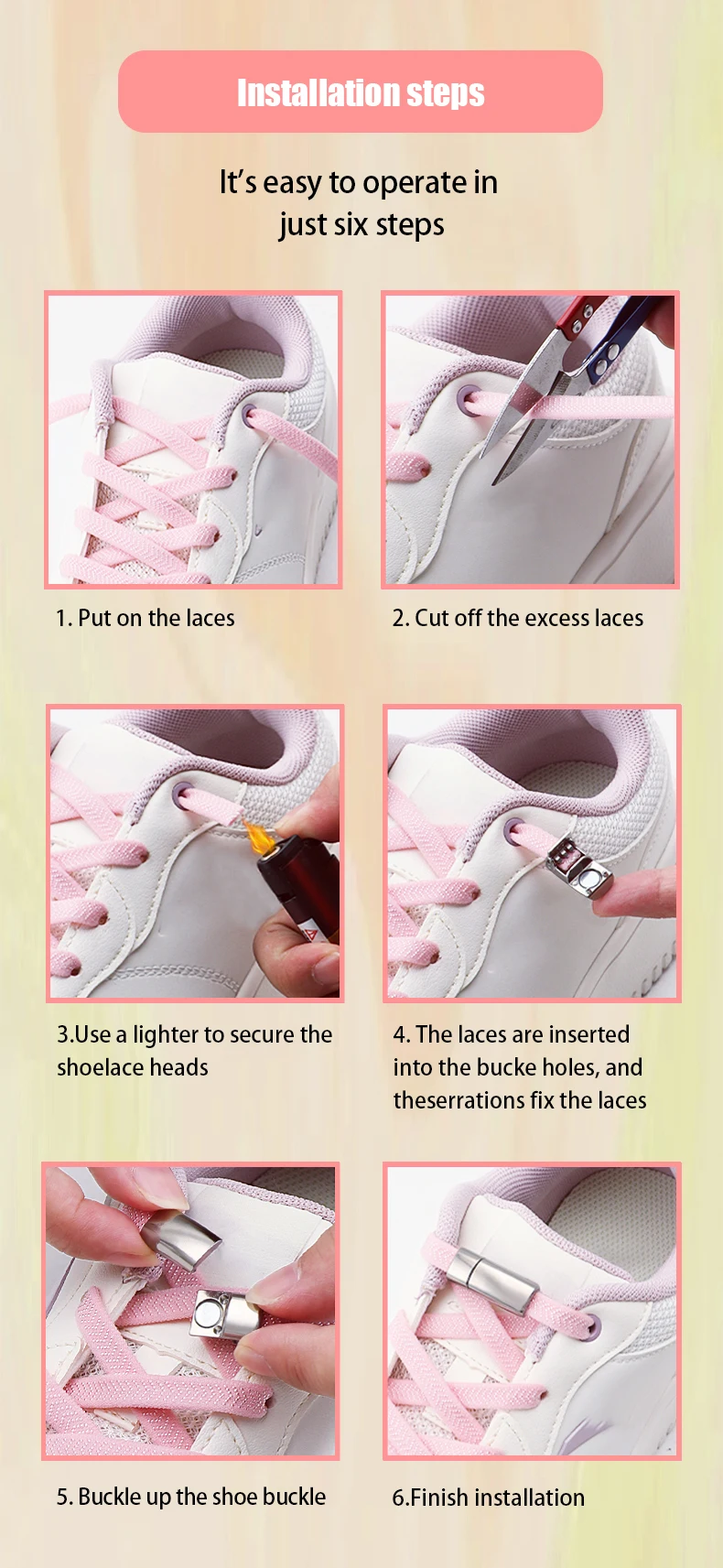 Flache, elastische Schnürsenkel ohne Binden für Sneaker mit Metallverschluss – Einheitsgröße, passend für Kinder und Erwachsene. – Detail 6