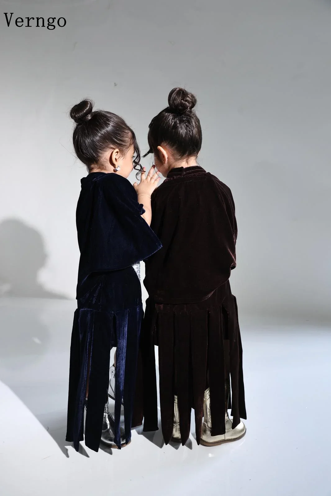 Verngo Black Velvet Sequined Birthday Party Dress High Neck A Line Girl Flowers Dress Elegant Princess Pleat Kid Gown Customized