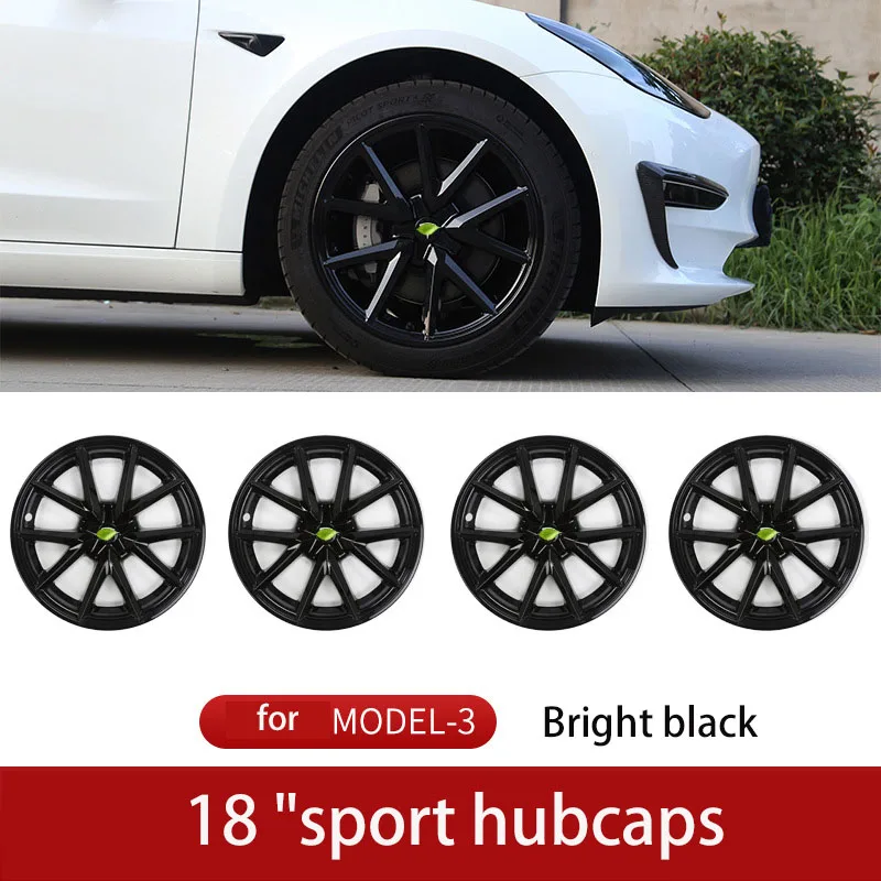 Suitable for Tesla Model 3 All-wrapped Rim Hub Cap Blackened 18-inch Scratch Protection Cover Modified Accessories 4PCS 2018-23