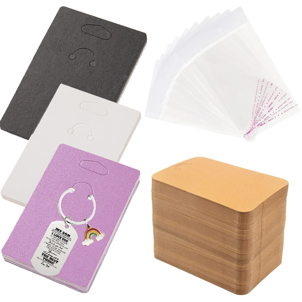 100pcs 6x9cm Keychain Display Card Packaging with Self-Sealing Bags For Bracelet Jewelry Wrapper Display Small Business Supplies