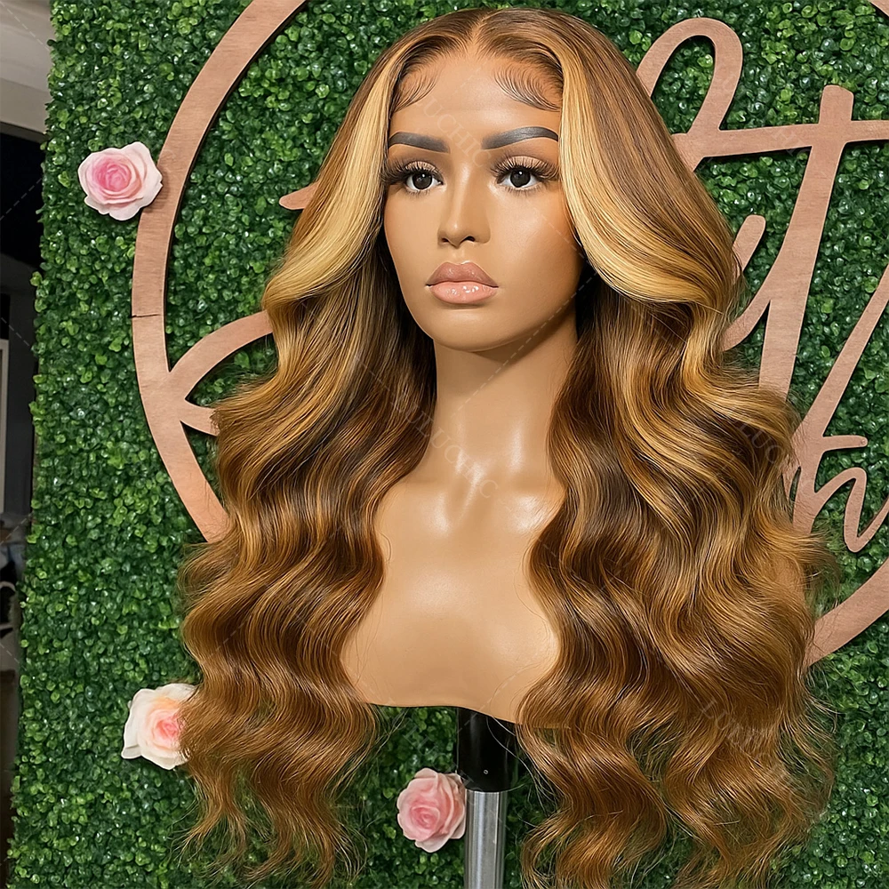 

Обновление 4/27 Объемная волна 30 дюймов Блондинка Смешанный Коричневый Выделите HD Парик Фронта Шнурка 13x4 Парики Фронта Шнурка Человеческие Волосы Для Женщин