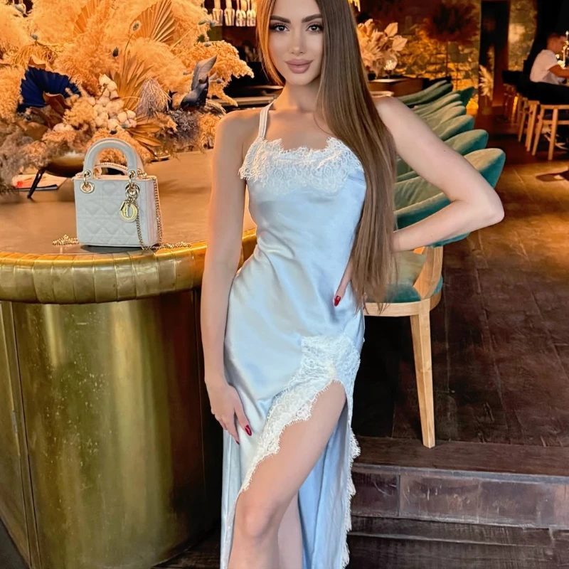 

TARUXY Sexy Slit Lace Dress Women's Fashion Backless Loose Suspenders Holiday Party Dress Female Lace-Up Sleeveless Dress New