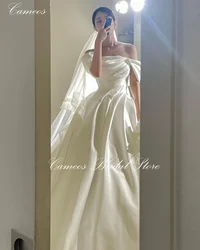 SONDR Korea Off Shoulder Wedding Dress Customized Formal Bride Dress Ivory 웨딩드레스 A-Line Ruched Satin Wedding Gown Bridal