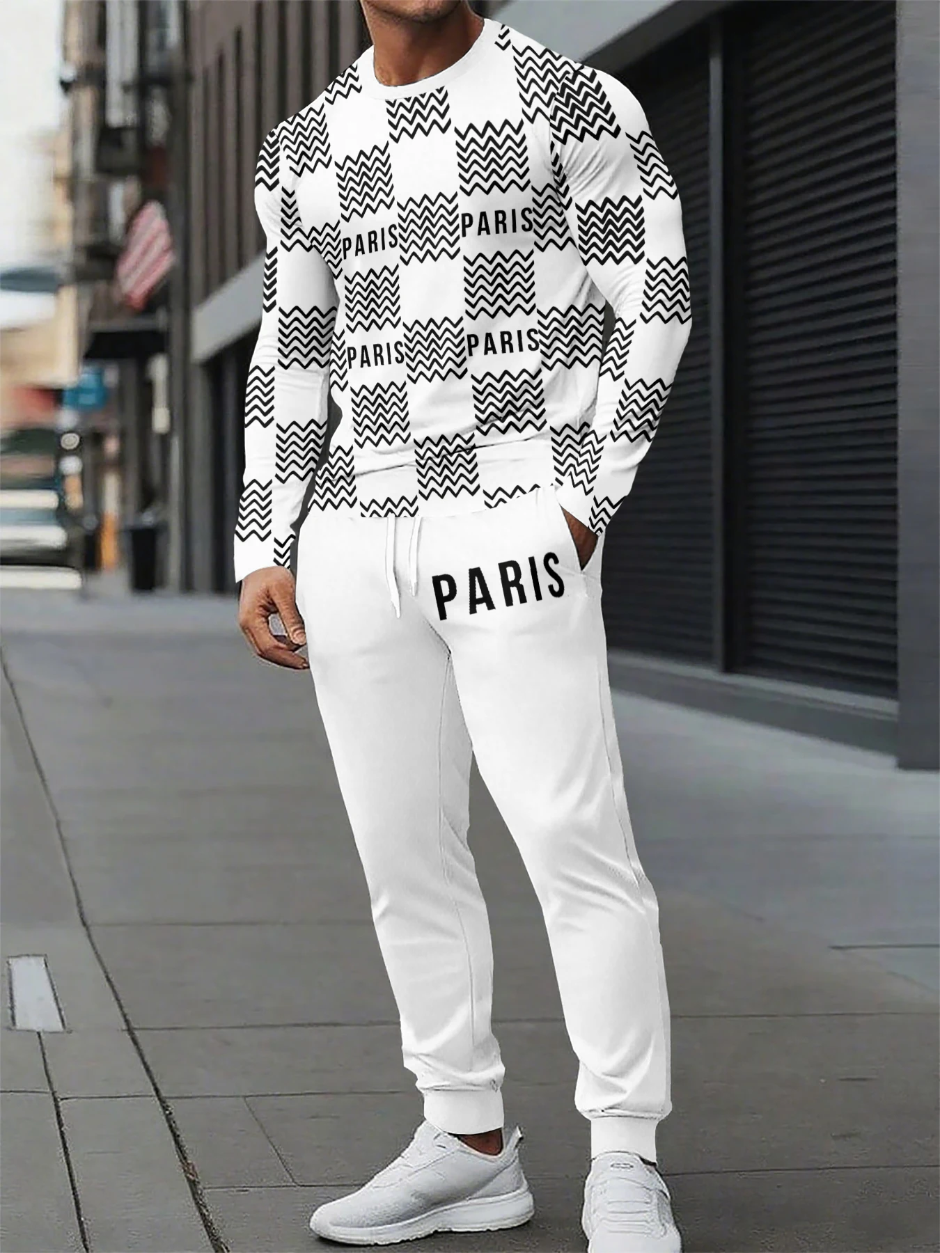 

Autumn Men's Sports Set Fashion Printed Quick Drying Long Sleeve T-shirt Outdoor Fitness Essential Two Piece Set