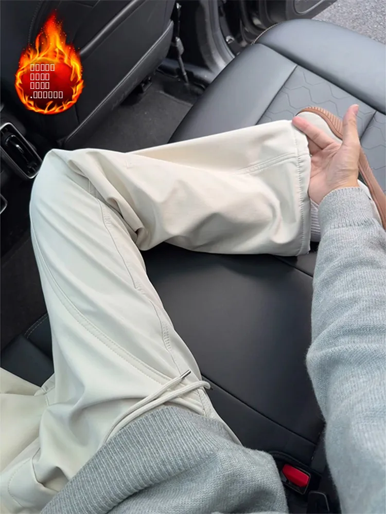 

Мужские зимние утепленные брюки на флисовой подкладке, ветрозащитные, водонепроницаемые, прямые джинсы, зауженные брюки-буткэт, повседневные...