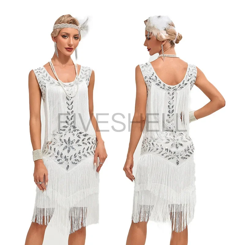 New Women 1920s Flapper Retro Sequin Dress Gatsby Dance Tassel Dress Wedding Party Cestidos Nail Bead Toast Cocktail Prom Dress