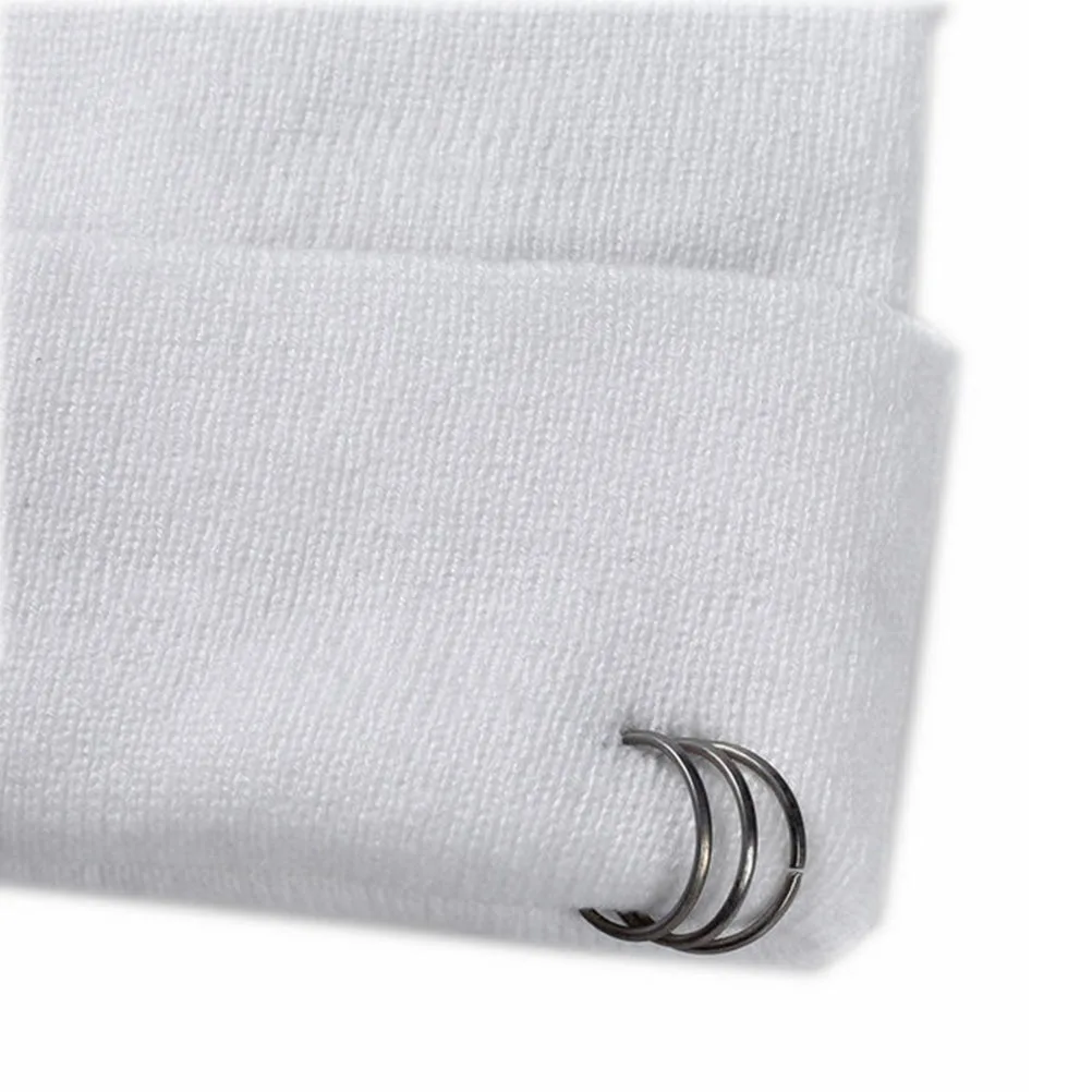 Knitted Hat With Iron Ring Cuff Warm Beanie For Men Women Winter Outdoor Skiing Snowboarding Cycling Cap Stylish