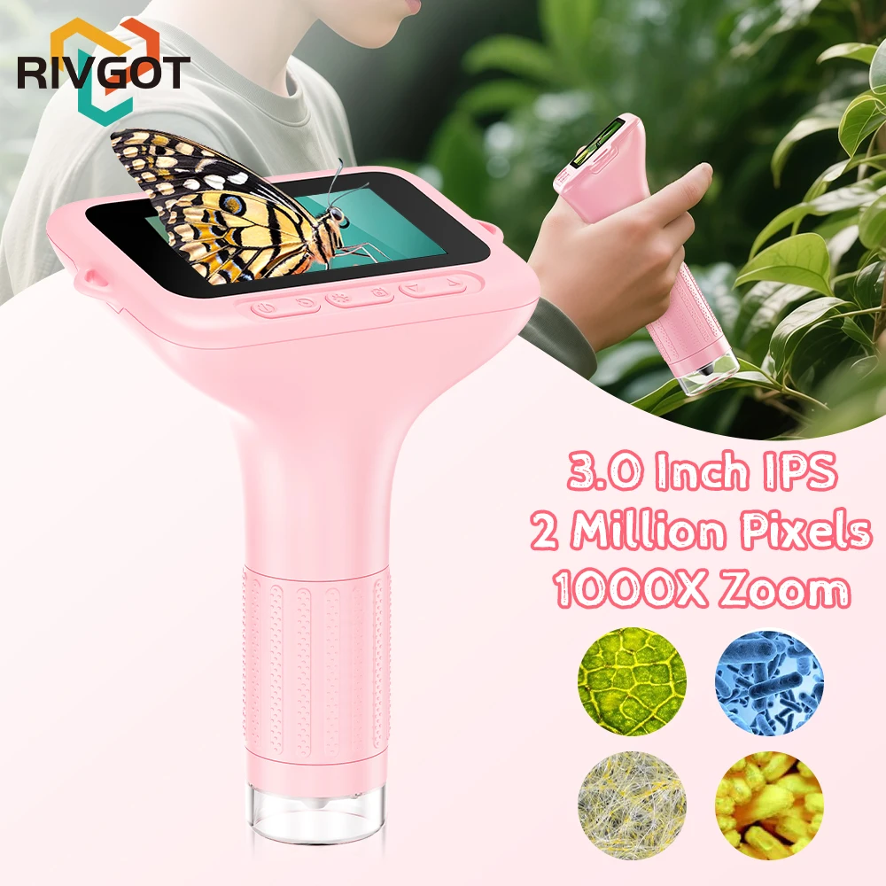 3.0 Inch Kids Microscope 1080P Digital Microscope 2MP Camera Portable Handheld Microscope With 8 Led Lights For Boys Girls Gifts