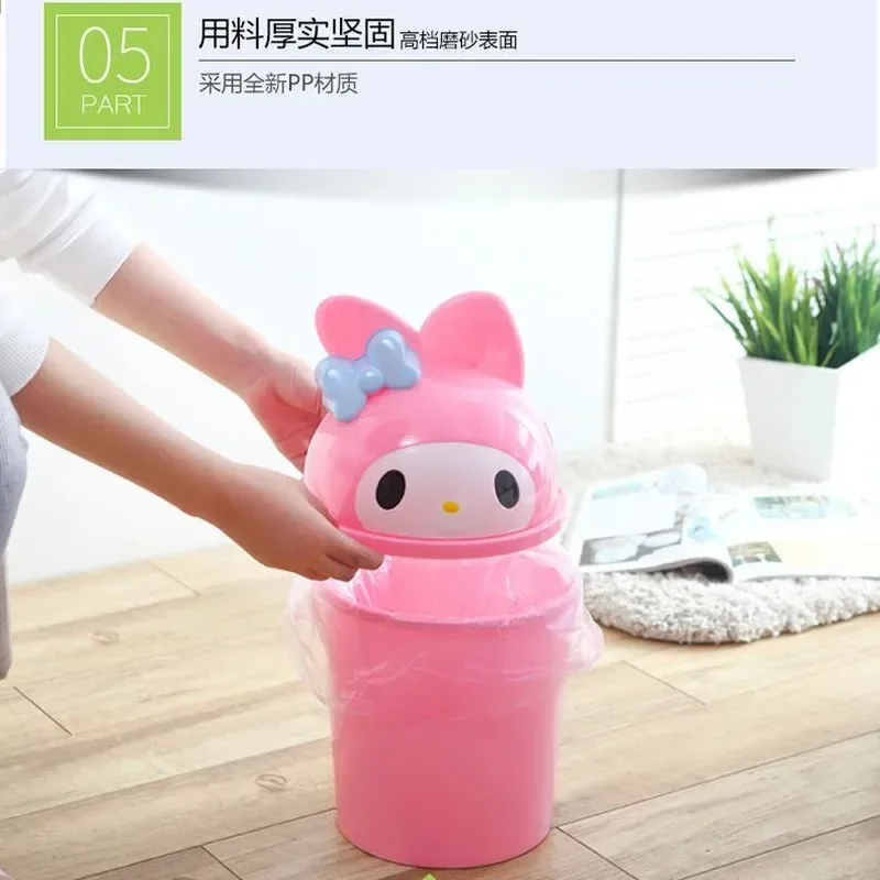 

New Kawaii Sanrio Hello Kitty Cartoon Cute Melody Flip Household Trash Can Bedroom Living Room Bathroom Plastic Storage Bucket