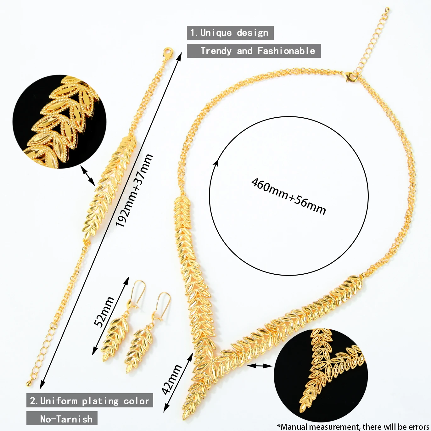 Gorgeous Dubai Wedding Jewelry Set, 21k Gold Plated