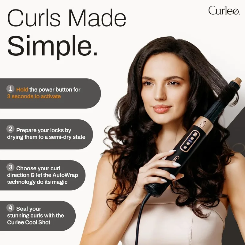 Curlee Hair Dryer Brush 1200 Watts 6 in 1 Hair Accessories Blow Dryer Automatic Curling Iron with Storage Case in Black