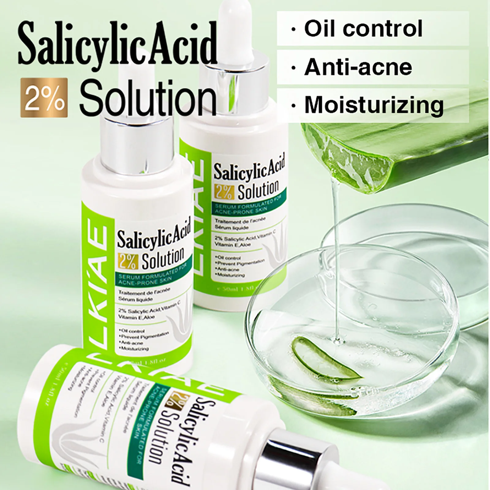 

LKIAE Осветляющая сыворотка для лица с алоэ вера, идея для лица с эссенцией против прыщей, с витамином С, витамин Е, увлажняющая, чистая кожа