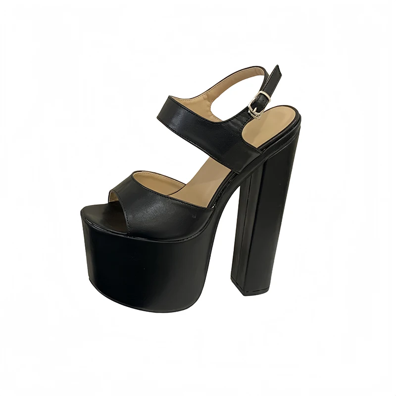 

Black Platform Sandals 18cm Extreme High Heels For Woman Shoes Size 11 Punk Style Chunky Heeled Sandals Summer Shoes Femmes