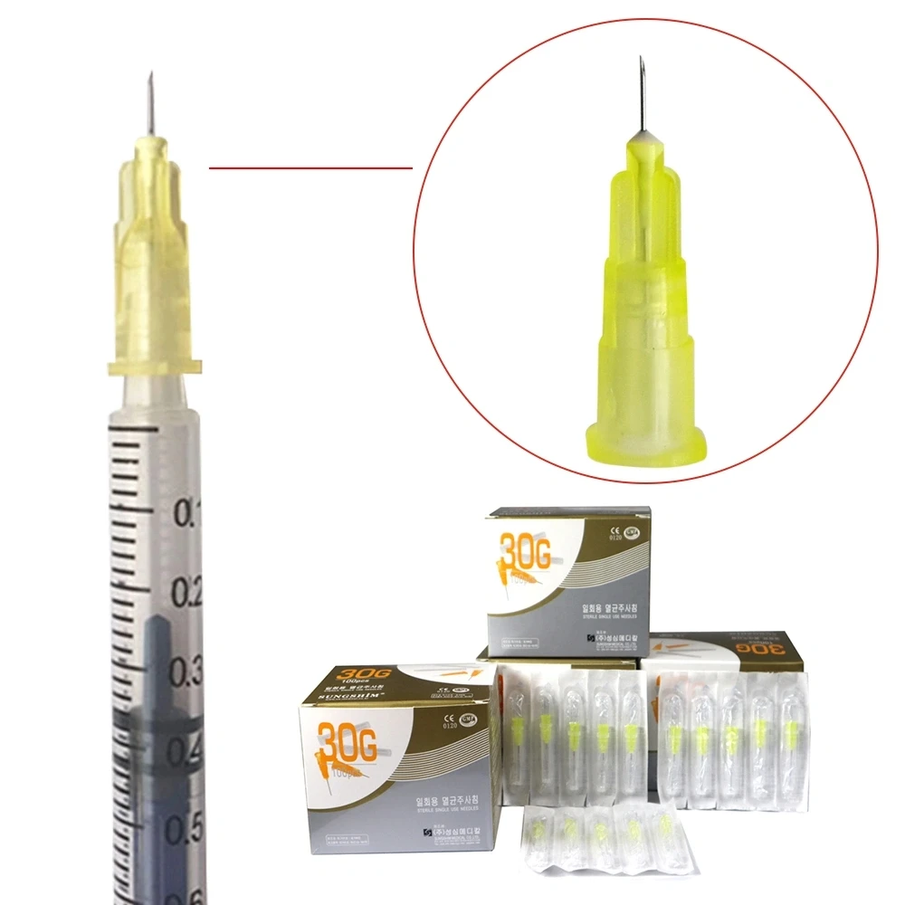Jarum Meso sekali pakai, 100 buah 30g 32g 34g 4mm 6mm 13mm ujung tajam jarum tanpa rasa sakit