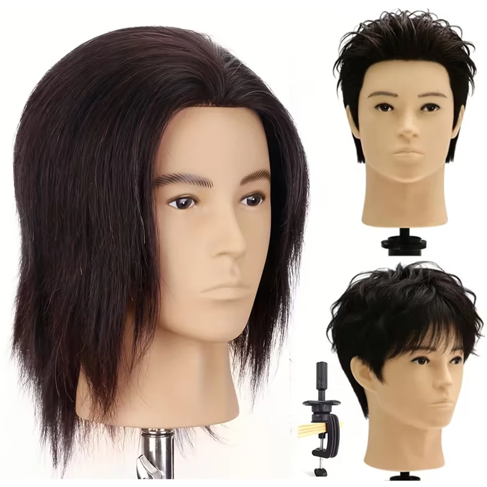 

Манекен-голова мужская 10 дюймов со 100% натуральными человеческими волосами для парикмахеров, стилистов, косметологов, барбершопов, для укладки и практики