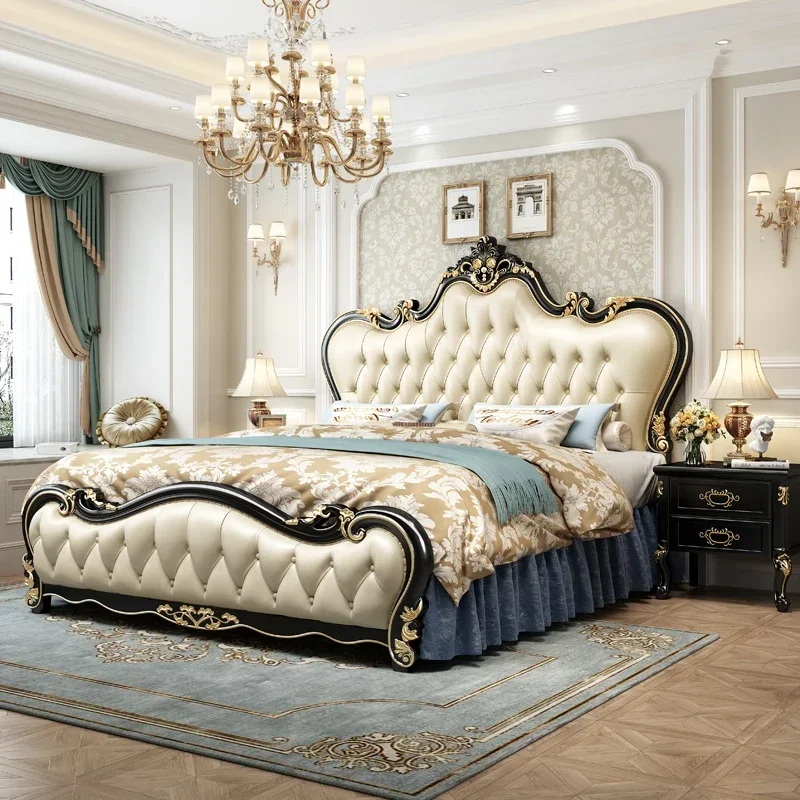 Cama de Luxo Europeia de Madeira para Quarto, Tamanhos Queen e King, Design Feminino, Cama de Beleza, Mobiliário Moderno e Tendência