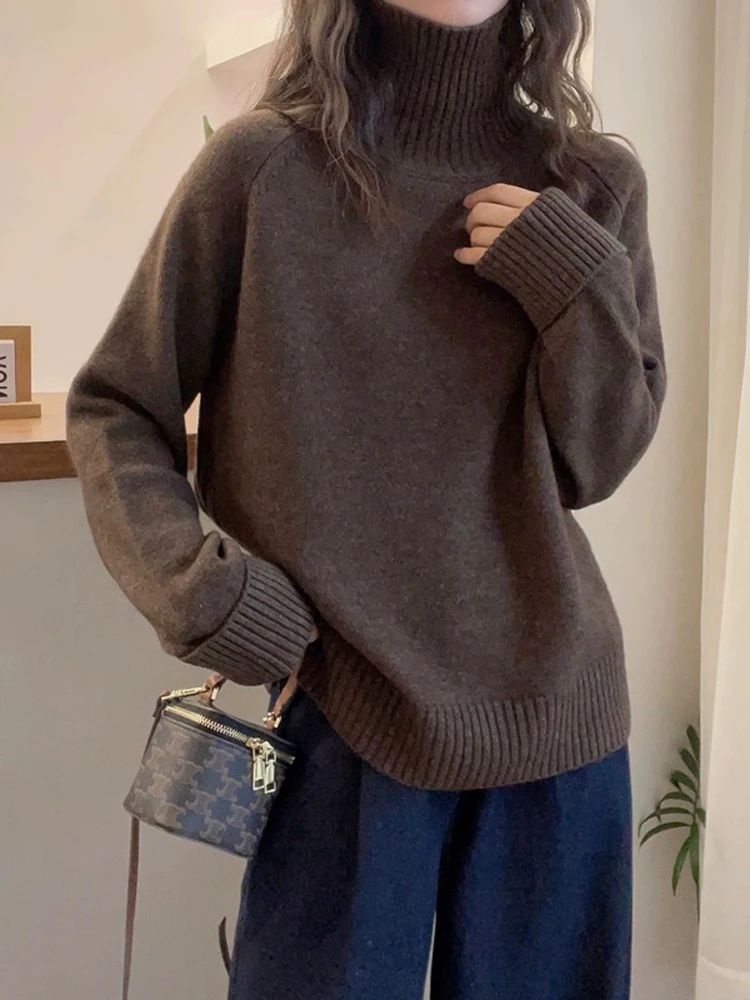 

Свитер из чистого горного кашемира с высоким воротом, 100% свободный крой, комфортный, в расслабленном стиле, для осенне-зимнего сезона