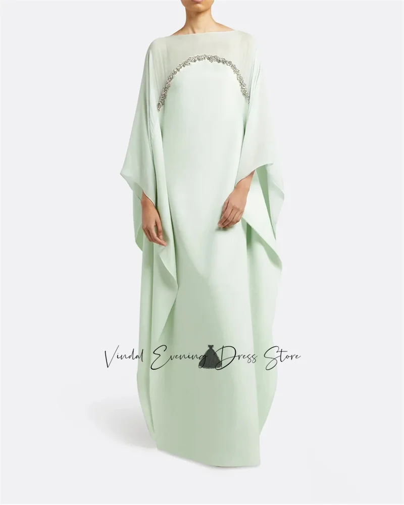 Vindal Embellished Diamond Chiffon Strapless Column Dress A-line Long Sleeves Soft Fabric Saudi Evening Dress 2025