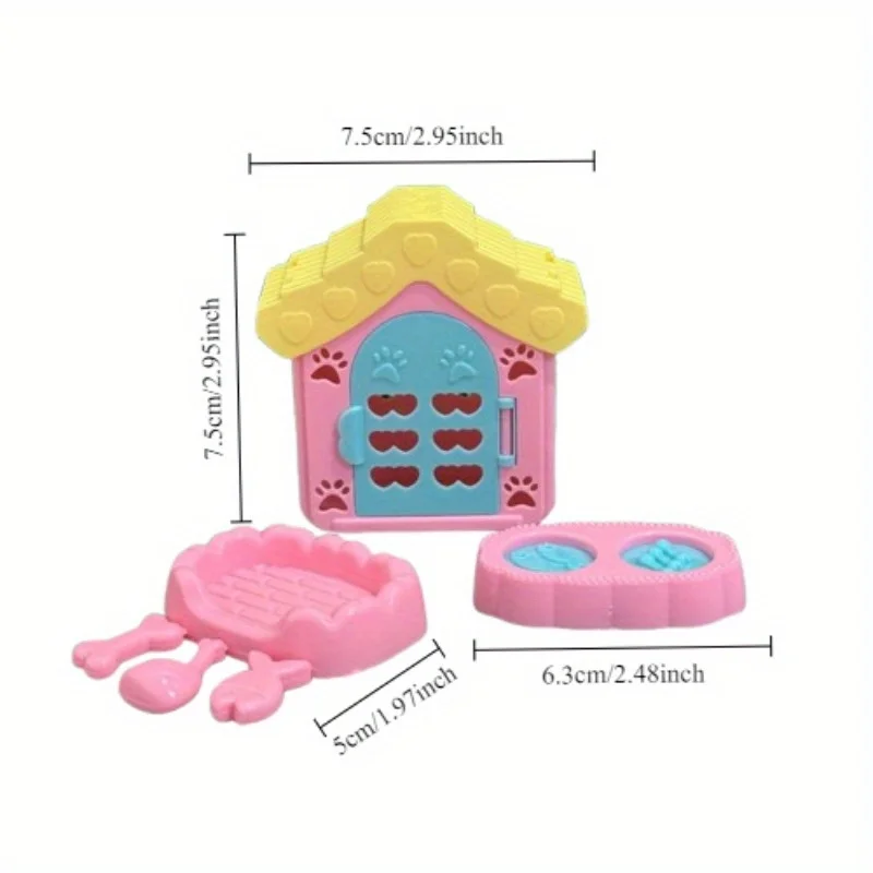 مجموعة واحدة من الجراء الصغيرة العشوائية مع ملحقات بيت الدمى - ديكور بيت الحيوانات الأليفة DIY، ألعاب بيت لطيفة لمشهد المنزل، هدية العيد