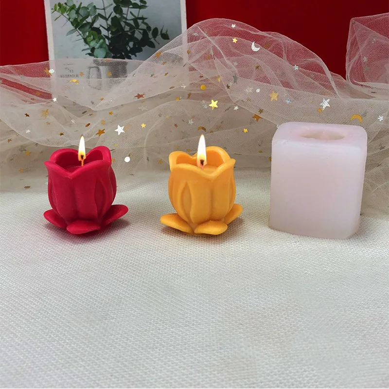 

PRZY 3D Tulip With Base Shape Candle Holder Scented Candle Silicone Mould Handmade Soap Molds Chocolate Mold Clay Resin Flowers