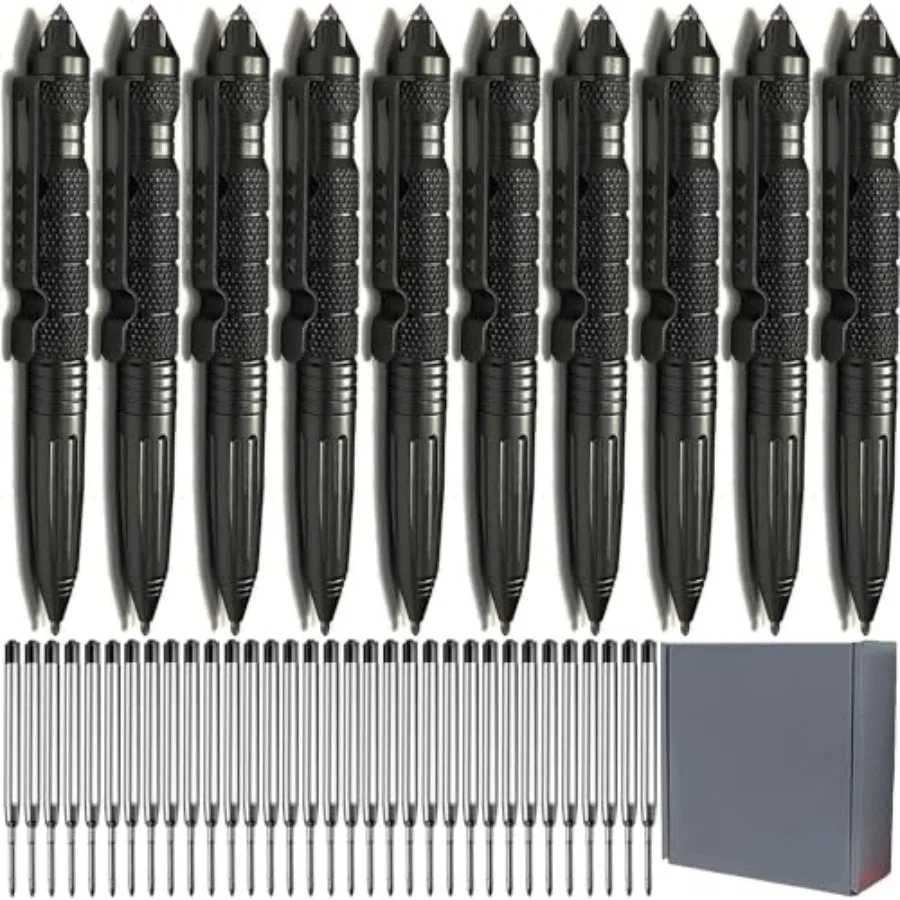 

10 Pack Tungsten Steel Military Tactical Pen Set Multifunctional EDC Self Defense Pen With 40 Ballpoint Refills Individually Wr