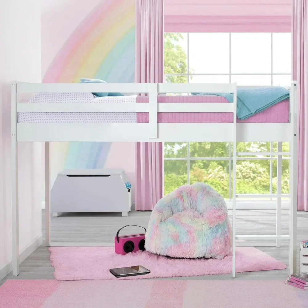 Children Twin Loft Bed with Guardrail and Ladder (Coordinates with Disney Princess & JoJo Siwa Tents Sold Separately), White