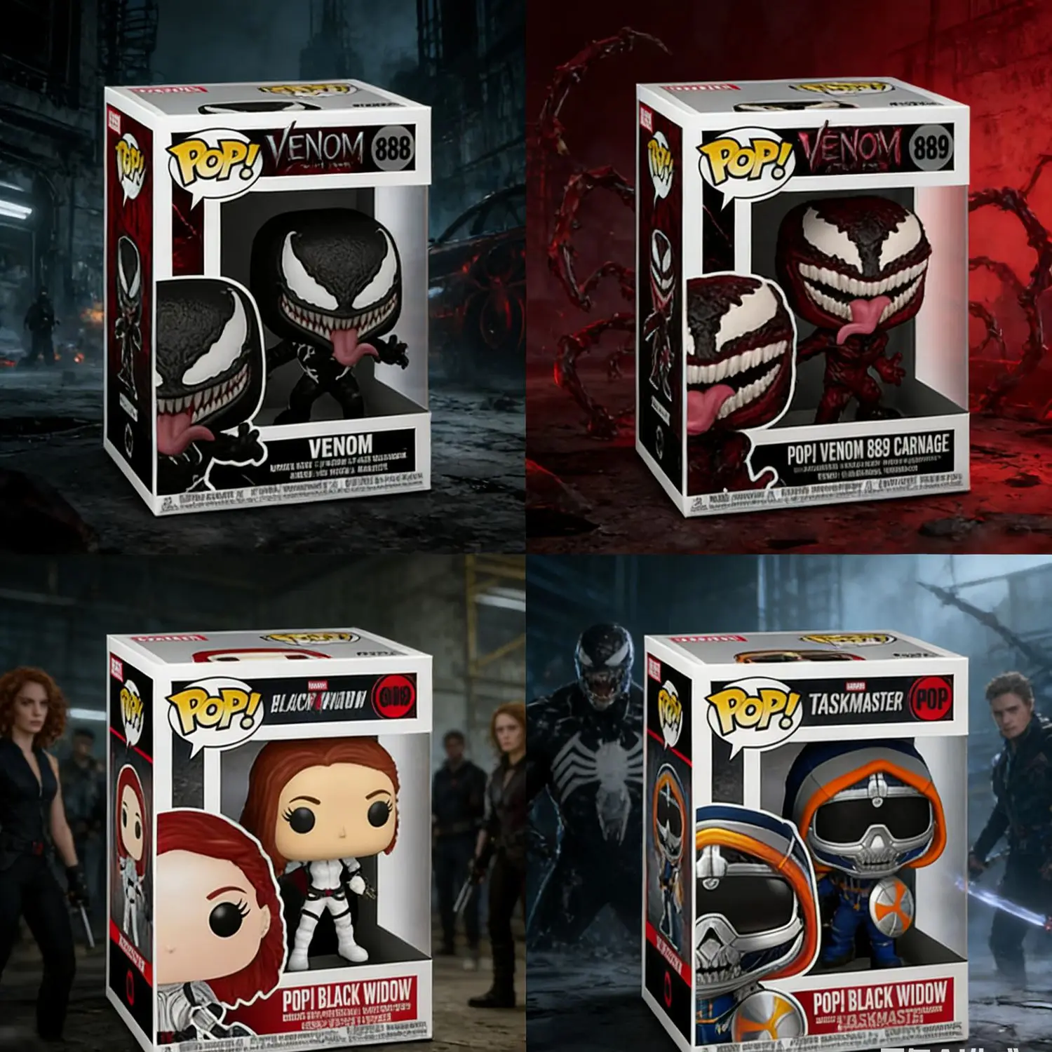 Funko pop Studios Viúva Negra 604 #   Maestro de tarefas 605 #   VENOM 888 #   Carnage 889 #   Brinquedos de bonecos de ação de coleção de vinil