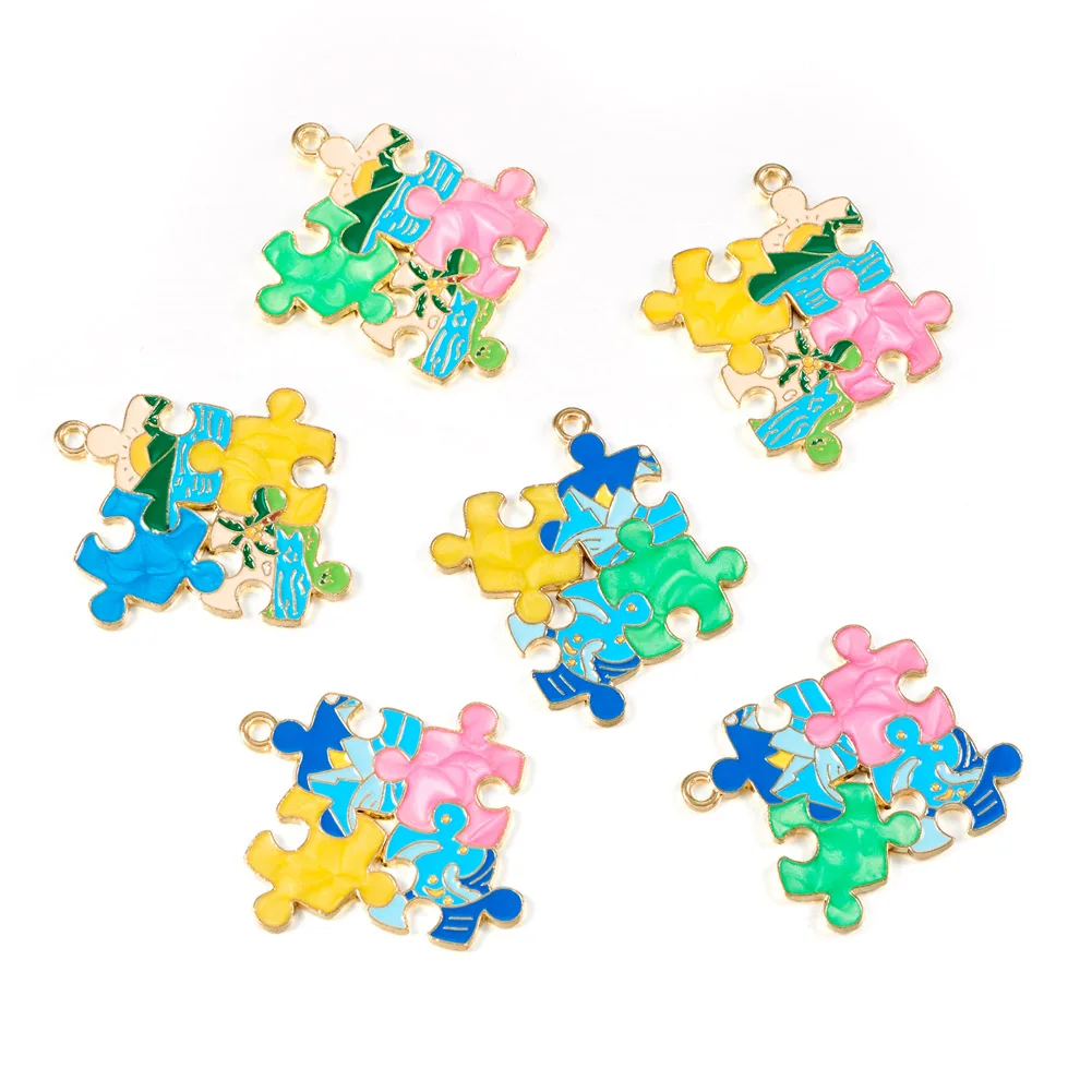 

12Pcs Zinc Alloy Enamel Pendants Light Gold Puzzle Charm Mixed Color For Making DIY Jewelry Earring Necklace Kry Chain Charms