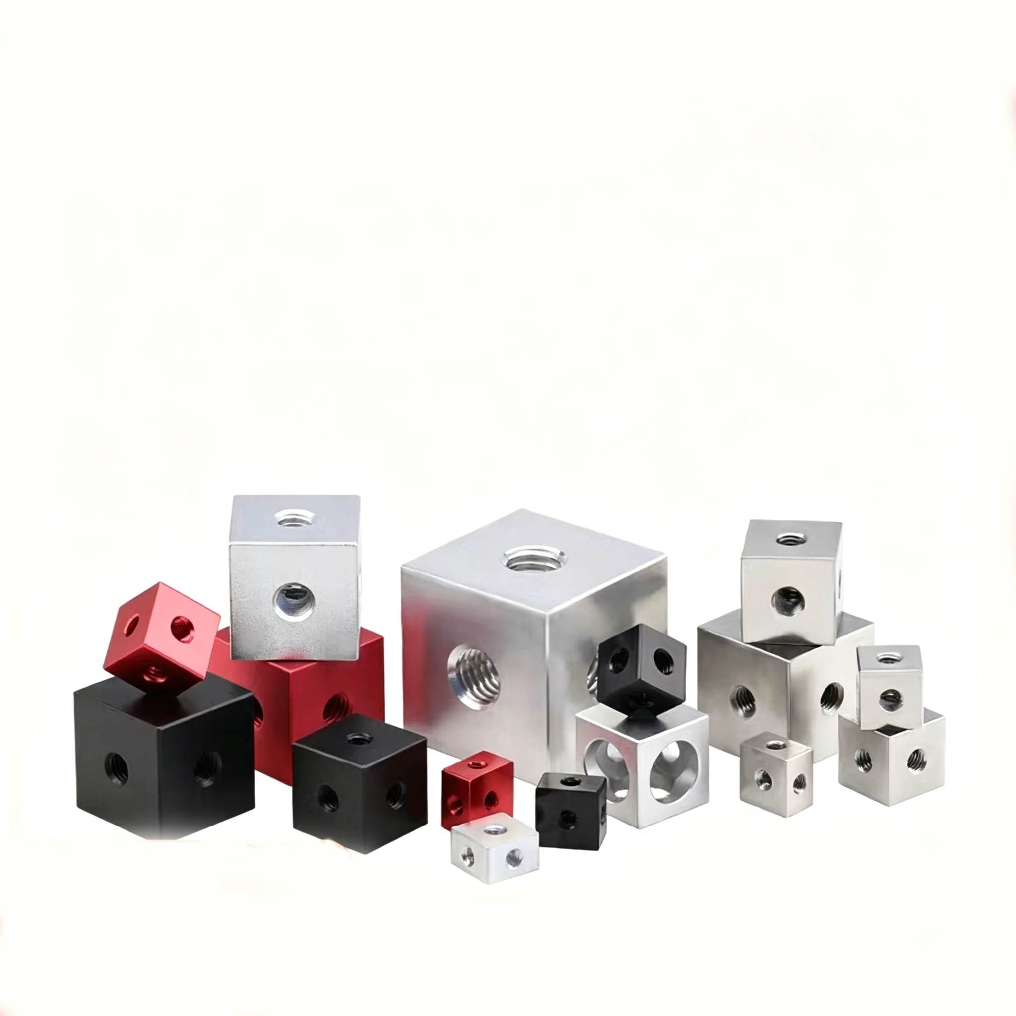 M3 M4 M5 M6 M8 M10 Aluminum Hexagonal Cube Nut 3-Way Fixed Connector Block with Mounting Holes for Machinery Assembly