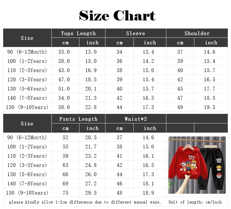 Frühling Herbst Kinderbekleidungssets Jungen Hoodies und Jogginghosen 2-teilige Sets Kids PAW Patrol Atmungsaktiver Trainingsanzug Sweatsuit – Detail 1