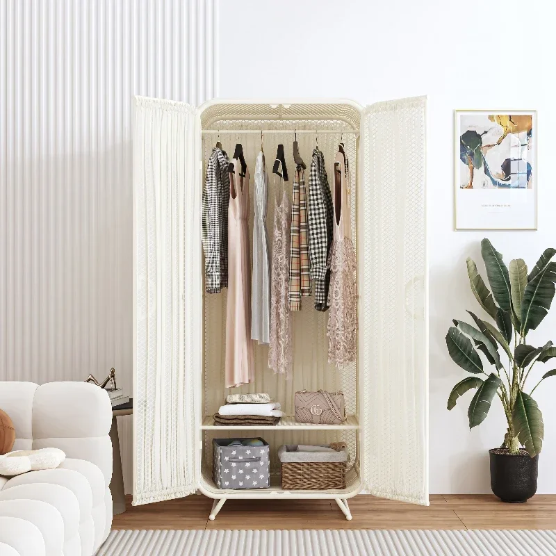 خزانة ملابس جمالية إسكندنافية متوسطة الحجم للنساء، خزائن تخزين معدنية، خزانة ملابس، أثاث غواردا روباس المحمول