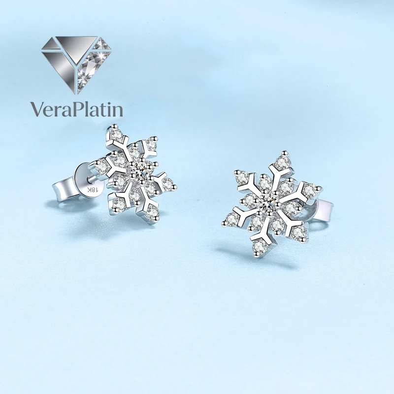 

VeraPlatin Women Valentine's Day 18K White Gold Daughter Birthday Gift 0.72CT Moissanite Diamond Girl Friend PT950 Wife Snowflak