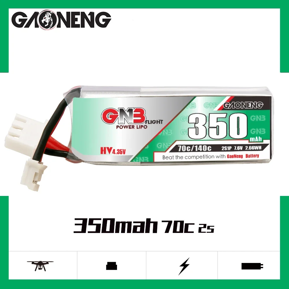 

Аккумулятор GAONENG GNB 350 мАч HV 2S 70C 140C 7,6 В PH2.0 LiPo Emax Tinyhawk II CineBee Beta75X Beta75 Pro RC игрушка